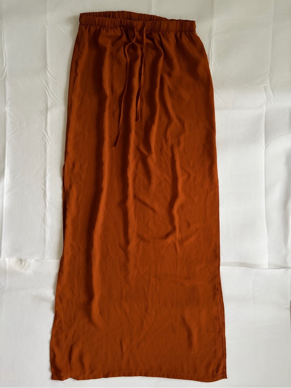 Forever 21 Rust Burnt Orange Maxi Skirt Small Drawstring Waist Side Slit Size S